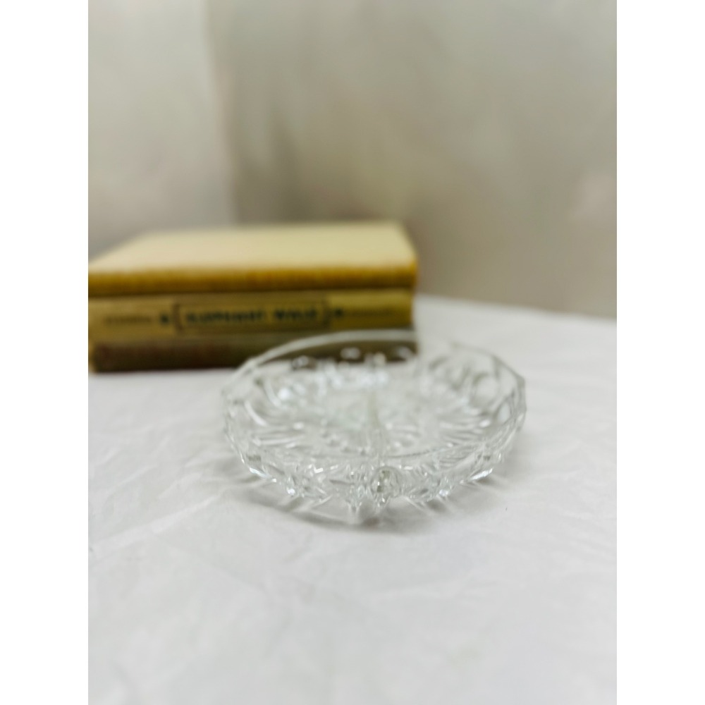 Vintage VMC Reims France Clear Pressed Glass Divided Nibbles Dish Vintage